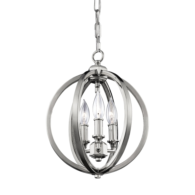 Visual Comfort Studio F3059/3PN Three Light Pendant, Polished Nickel