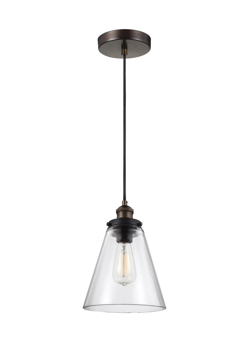 Visual Comfort Studio P1347PAGB/DWZ One Light Pendant, Painted Aged Brass / Dark Weathered Zinc