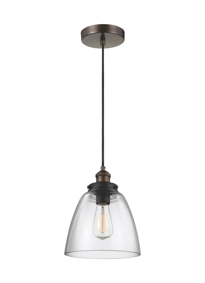 Visual Comfort Studio P1349PAGB/DWZ One Light Pendant, Painted Aged Brass / Dark Weathered Zinc