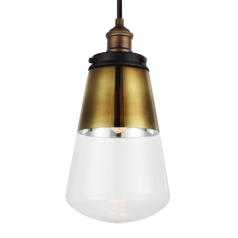 Visual Comfort Studio P1372PAGB/DWZ One Light Pendant, Painted Aged Brass / Dark Weathered Zinc