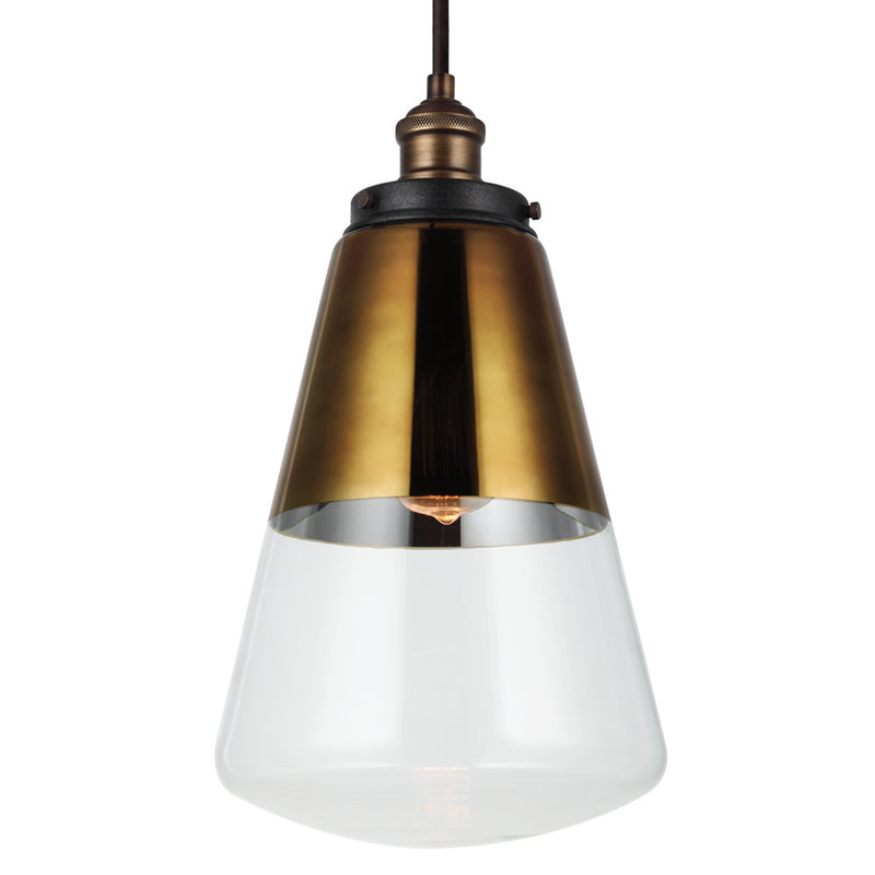 Visual Comfort Studio P1373PAGB/DWZ One Light Pendant, Painted Aged Brass / Dark Weathered Zinc
