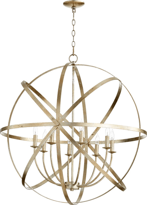 Quorum 6009-8-60 Eight Light Chandelier, Aged Silver Leaf