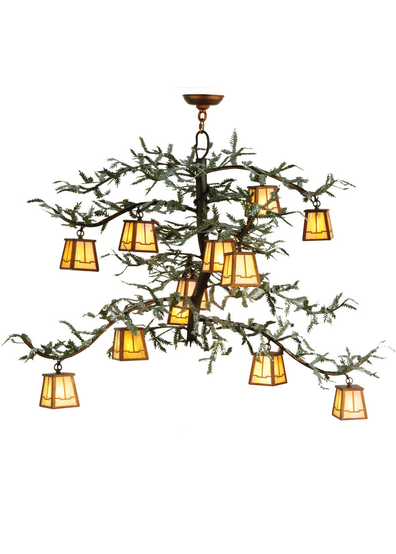 Meyda Tiffany 141349 12 Light Chandelier, Green Branches W/White Snow