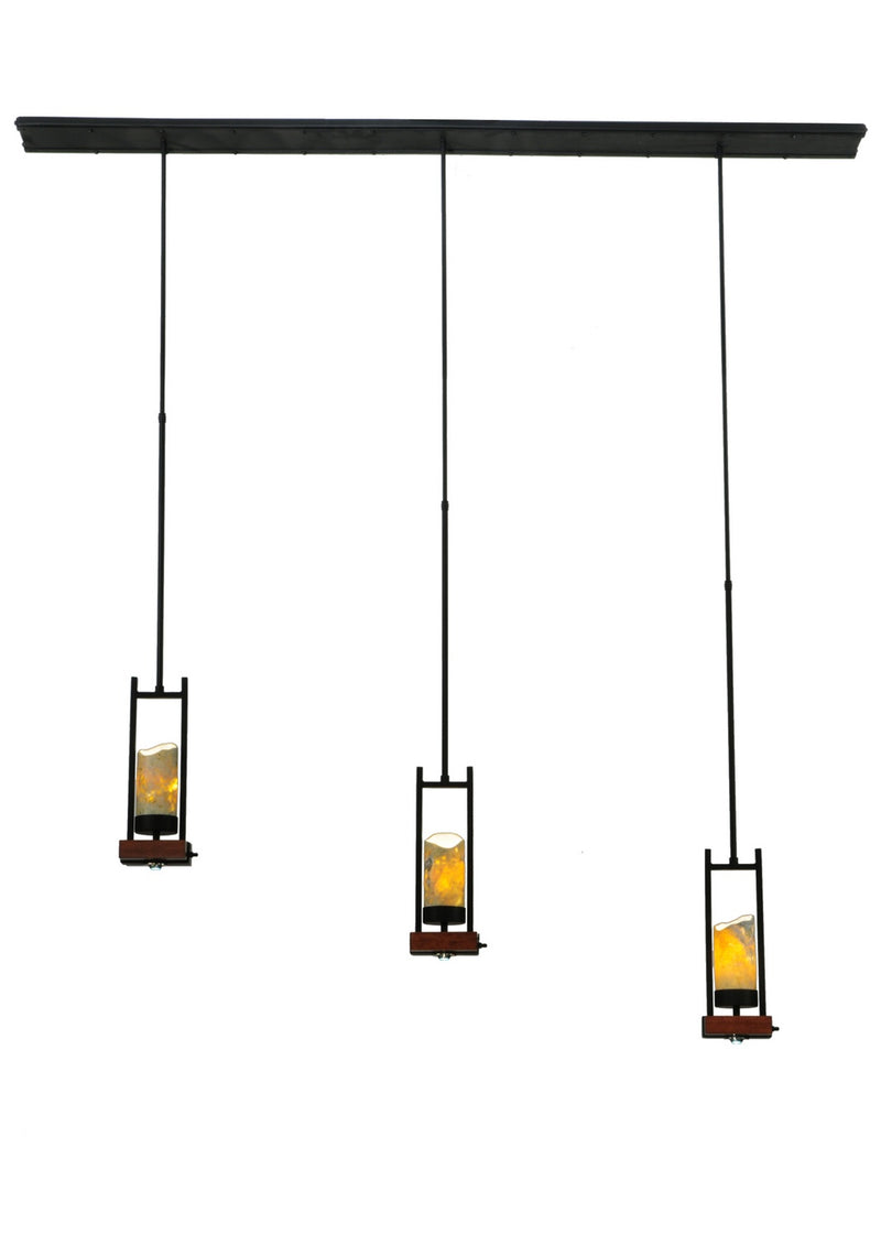 Meyda Tiffany 141350 Six Light Island Pendant, Black Metal,Natural Wood
