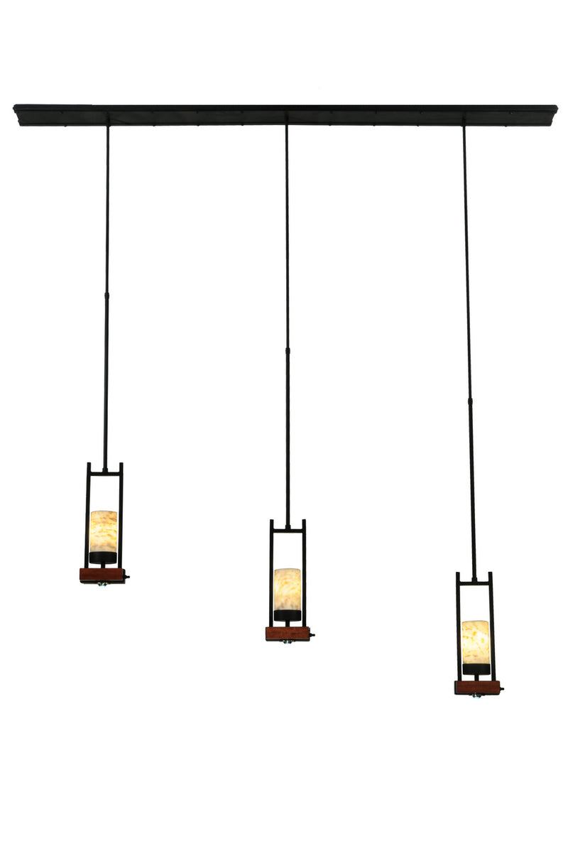 Meyda Tiffany 141352 Six Light Island Pendant, Black Metal,Natural Wood