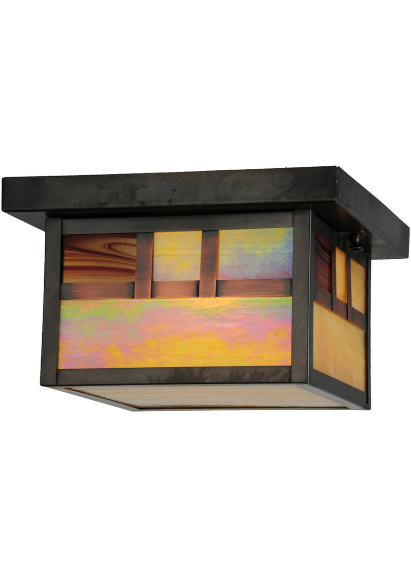 Meyda Tiffany 141353 One Light Flushmount, Craftsman Brown On Brass