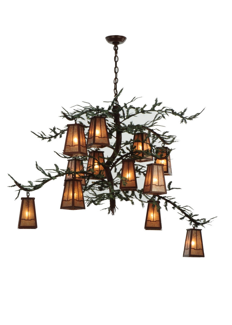 Meyda Tiffany 141512 12 Light Chandelier, Rust/Green Branches