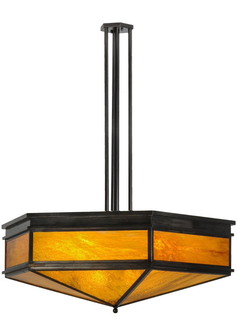 Meyda Tiffany 141558 Eight Light Pendant, Craftsman Brown On Waxed Brass