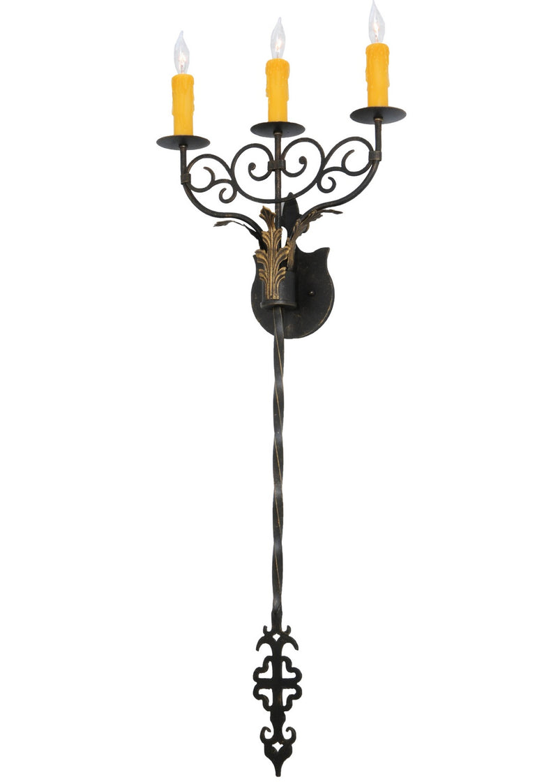 Meyda Tiffany 141713 Three Light Wall Sconce, Chestnut W/ Gold Accents