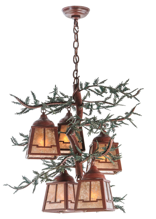 Meyda Tiffany 142072 Five Light Chandelier, Rust With Green Branches
