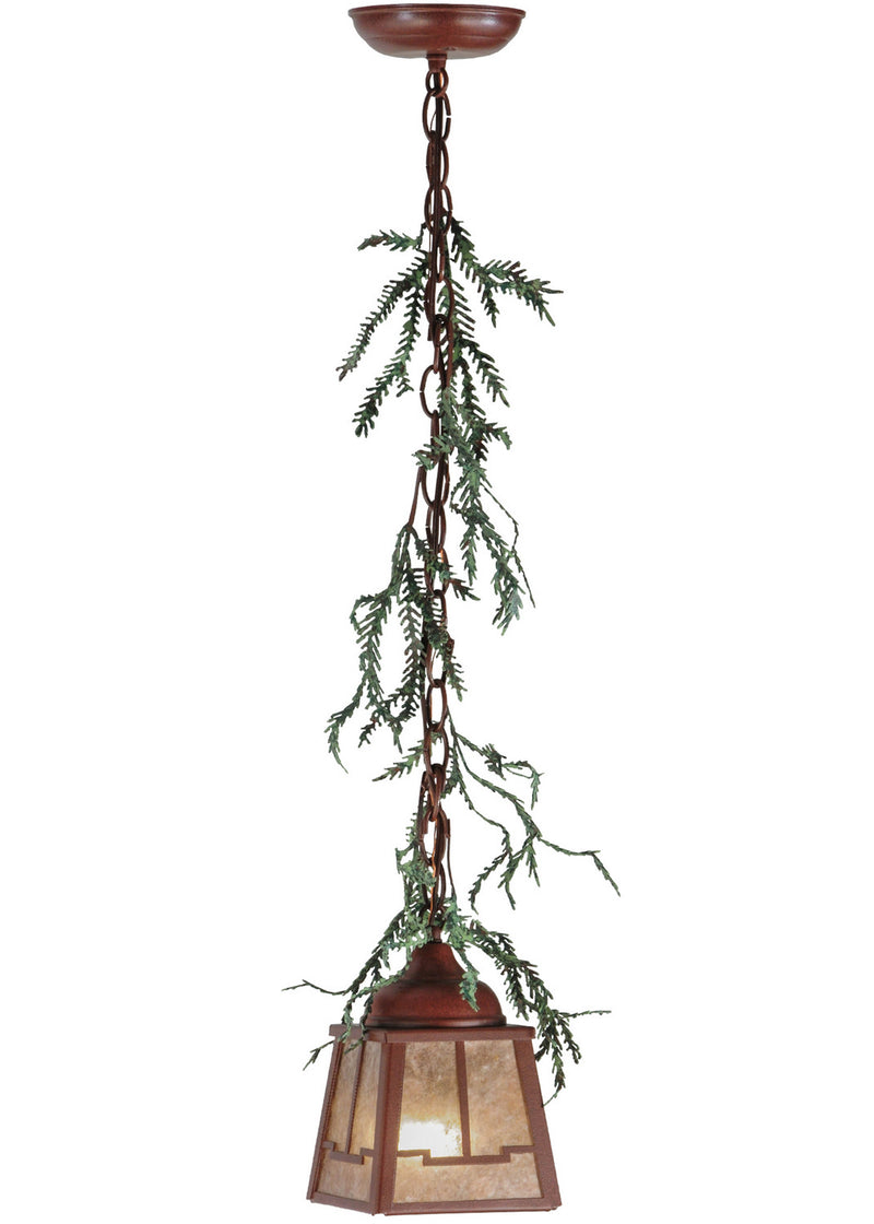 Meyda Tiffany 142074 One Light Mini Pendant, Rust/Green Branches