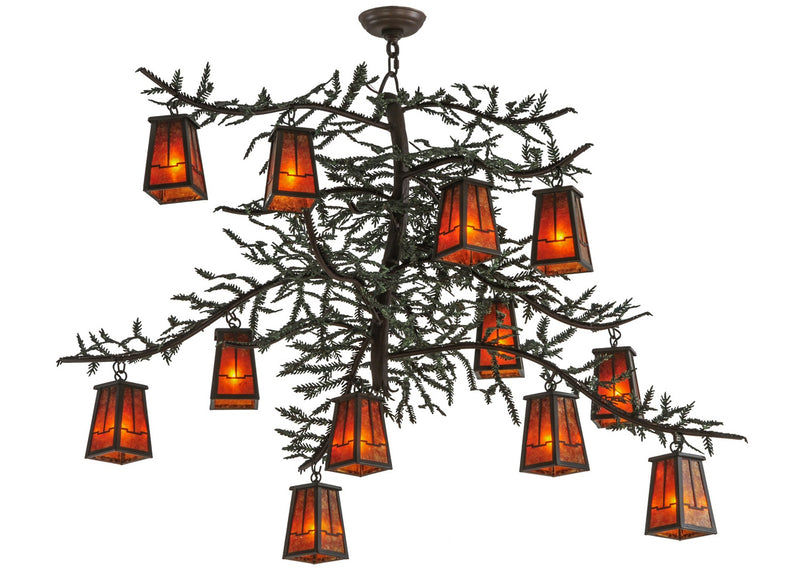 Meyda Tiffany 143845 12 Light Chandelier, Shades: T-Bronze/Amber Mica