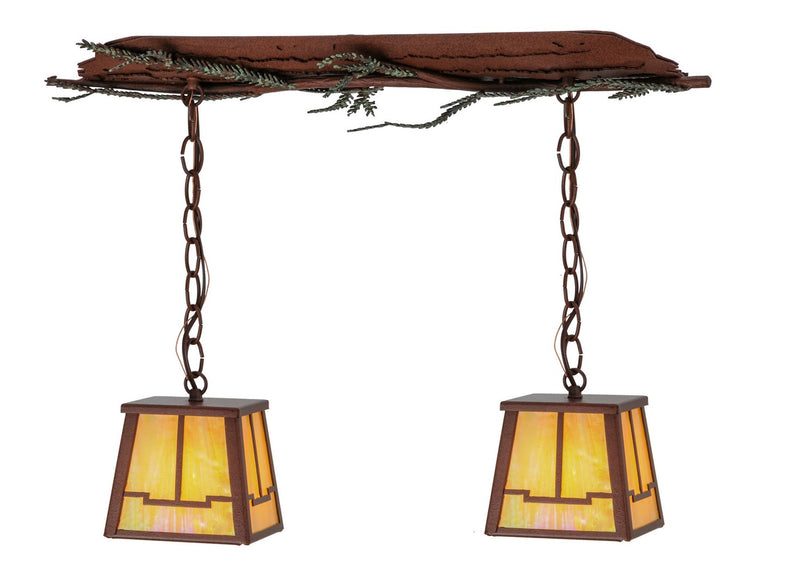 Meyda Tiffany 144412 Two Light Island Pendant, Rust W/Green Handpainted Pine Needles