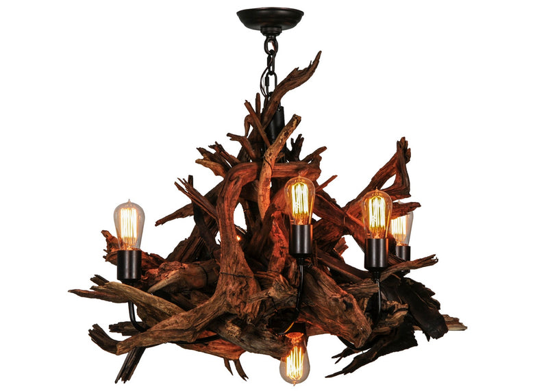 Meyda Tiffany 144568 Six Light Chandelier, Mahogany Bronze/Natural Wood