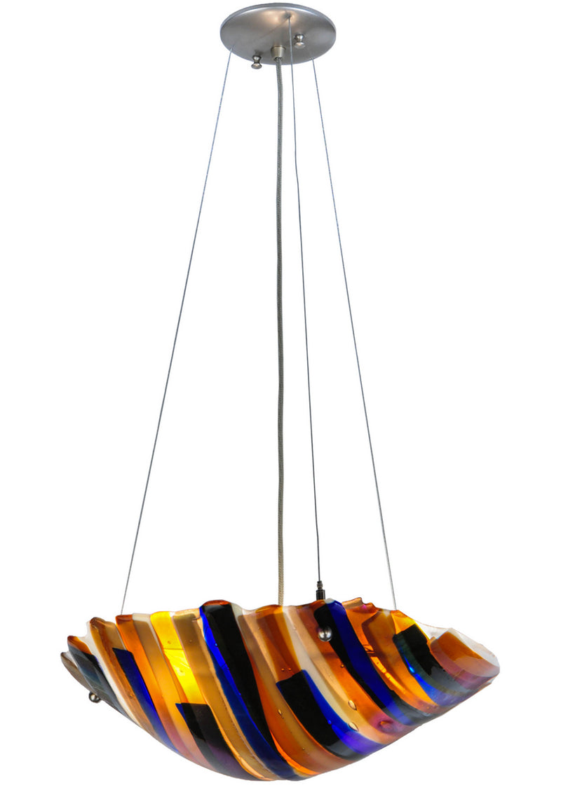 Meyda Tiffany 144919 Three Light Inverted Pendant, Beige,Amber,Smoke Irid,Dark Bl