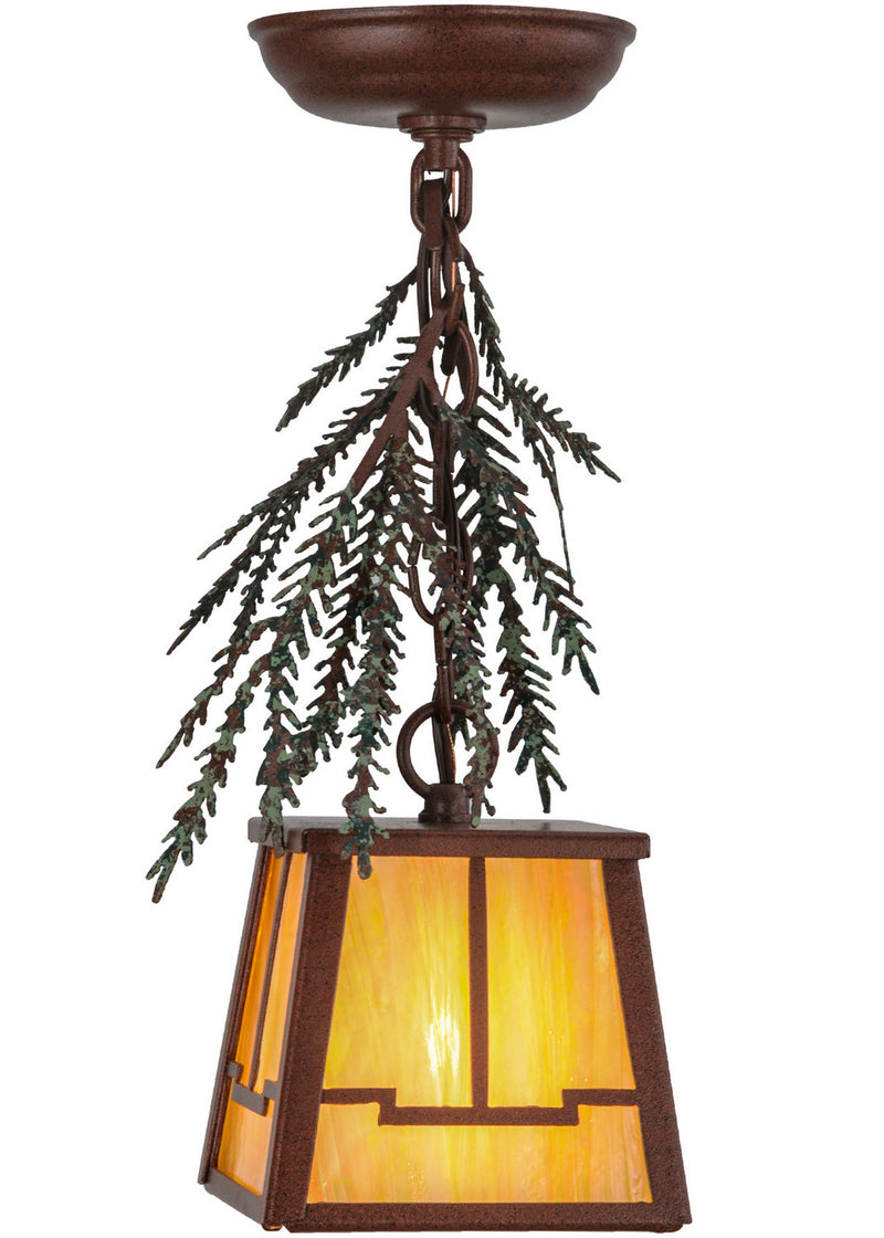 Meyda Tiffany 145280 One Light Mini Pendant, Rust/Green Trees
