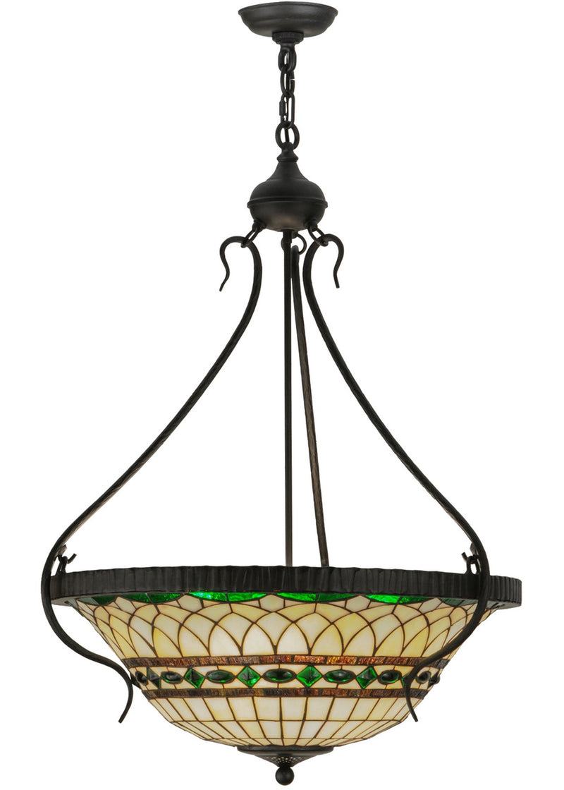 Meyda Tiffany 145692 Four Light Inverted Pendant, Black Metal