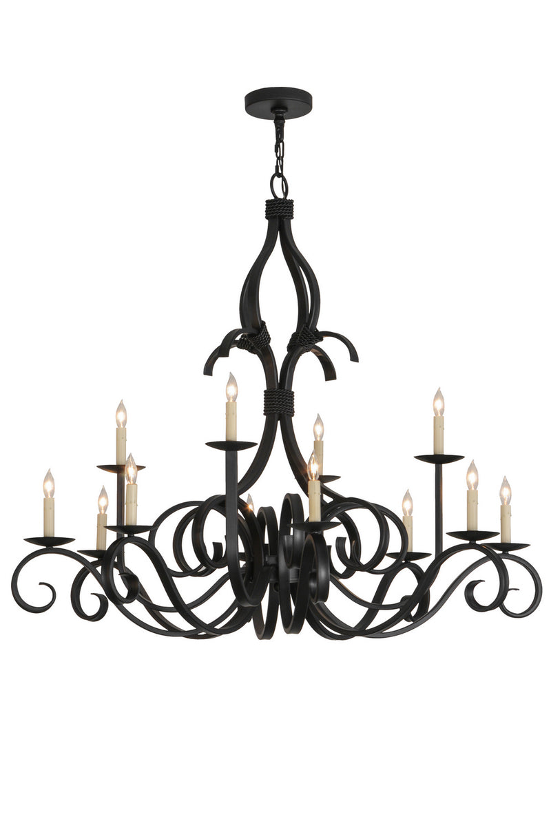Meyda Tiffany 146034 12 Light Chandelier, Satin Black Wrought Iron