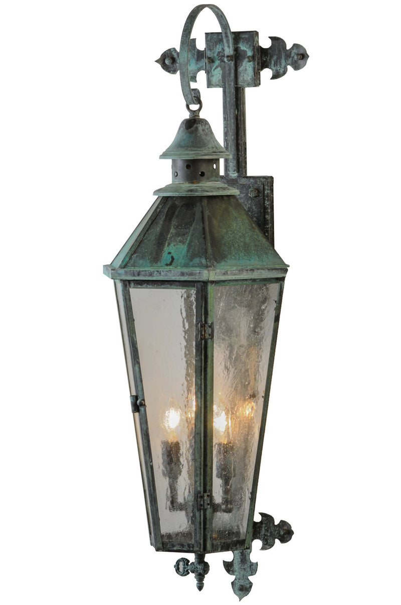 Meyda Tiffany 146840 Three Light Wall Sconce, Craftsman Verdi On Brass