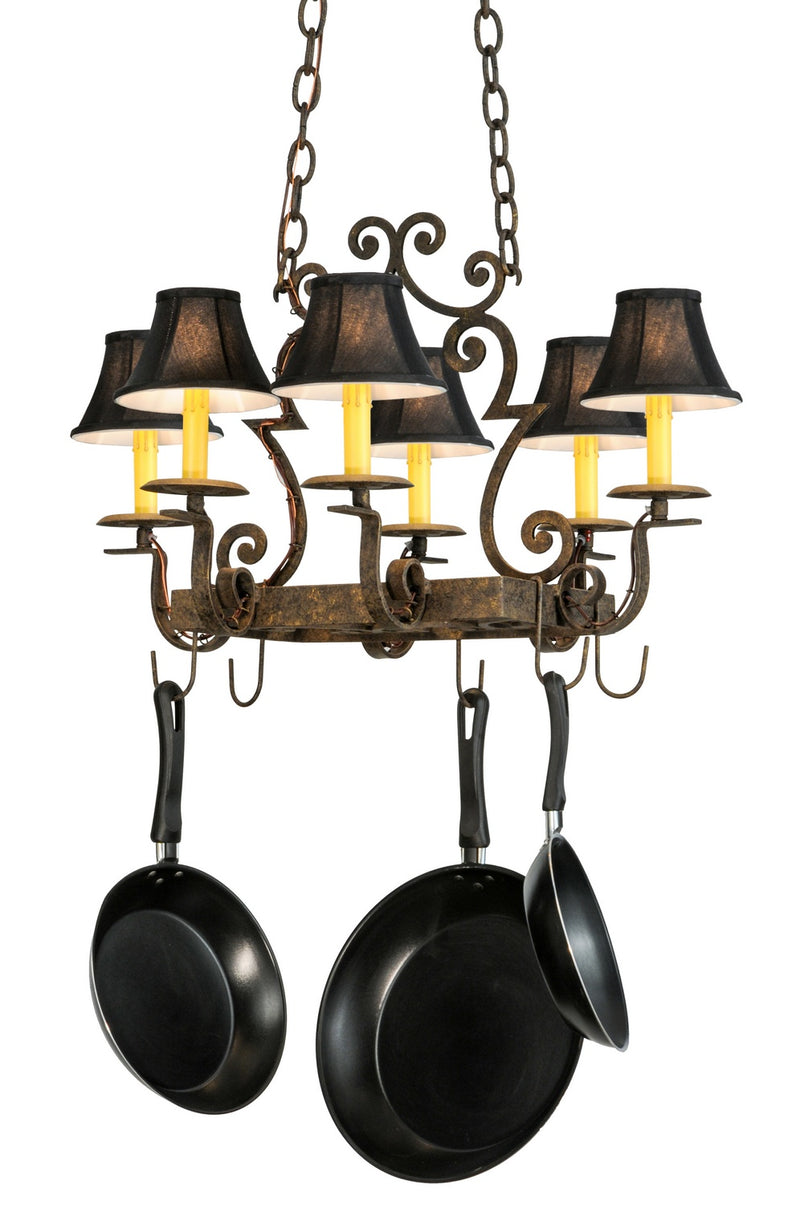 Meyda Tiffany 146991 Six Light Pot Rack, Black Metal,Custom