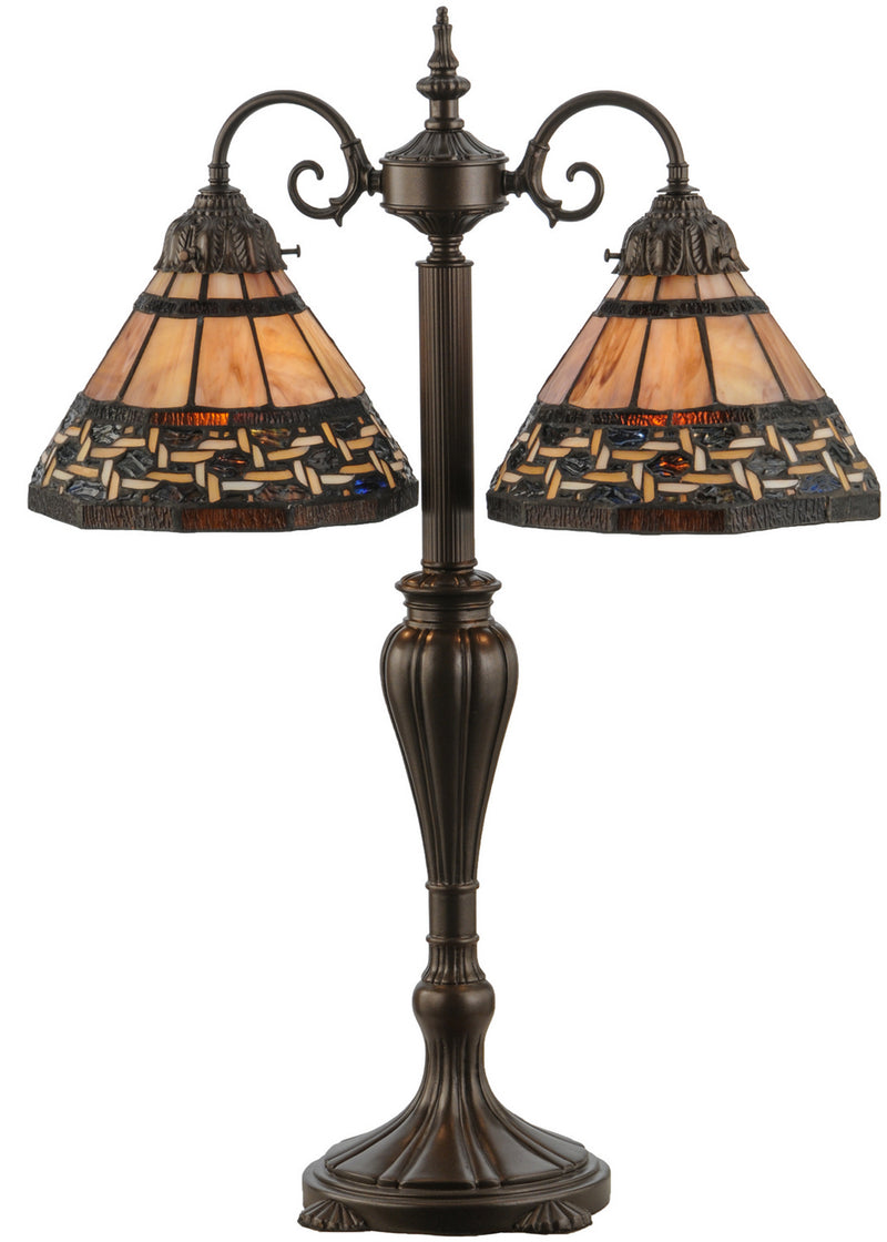 Meyda Tiffany 147734 Two Light Table Lamp, Mahogany Bronze