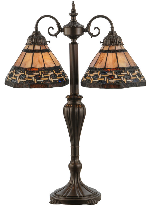 Meyda Tiffany 147734 Two Light Table Lamp, Mahogany Bronze