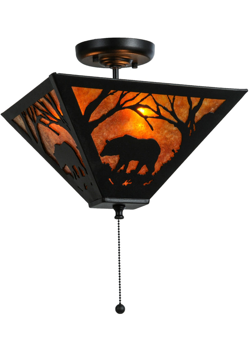 Meyda Tiffany 147875 Three Light Flushmount, Black Metal