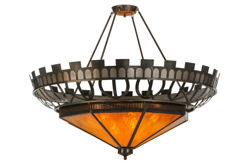 Meyda Tiffany 149113 12 Light Inverted Pendant, Craftsman Brown On Waxed Brass