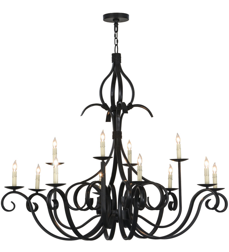 Meyda Tiffany 150271 12 Light Chandelier, Satin Black Wrought Iron