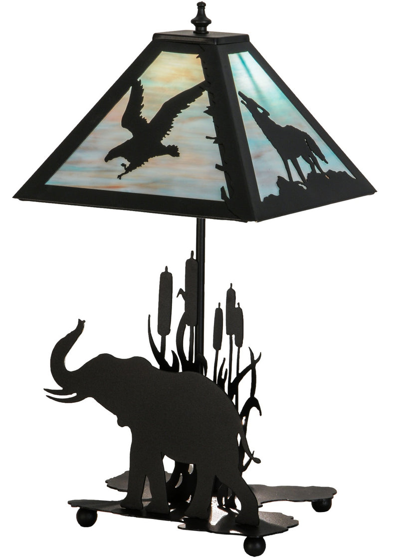 Meyda Tiffany 150573 Two Light Table Lamp, Black Metal