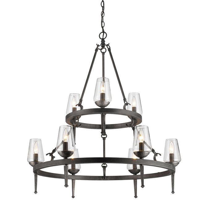 Golden 1208-9 DNI Nine Light Chandelier, Dark Natural Iron