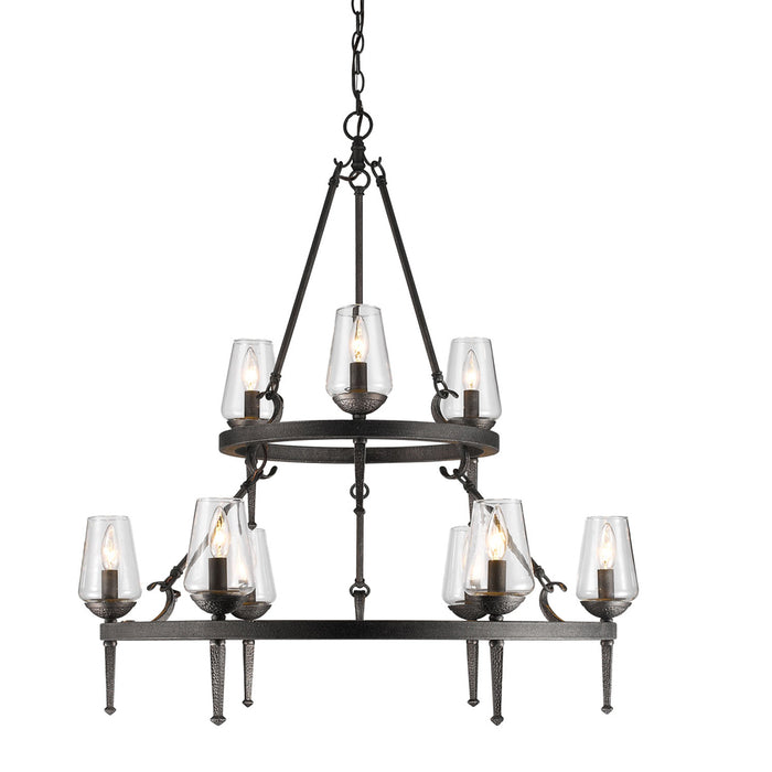 Golden 1208-9 DNI Nine Light Chandelier, Dark Natural Iron