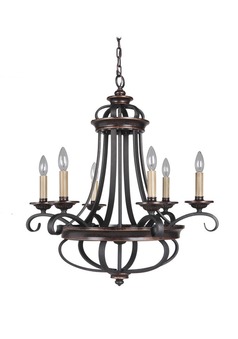 Craftmade 38726-AGTB Six Light Chandelier, Aged Bronze/Textured Black