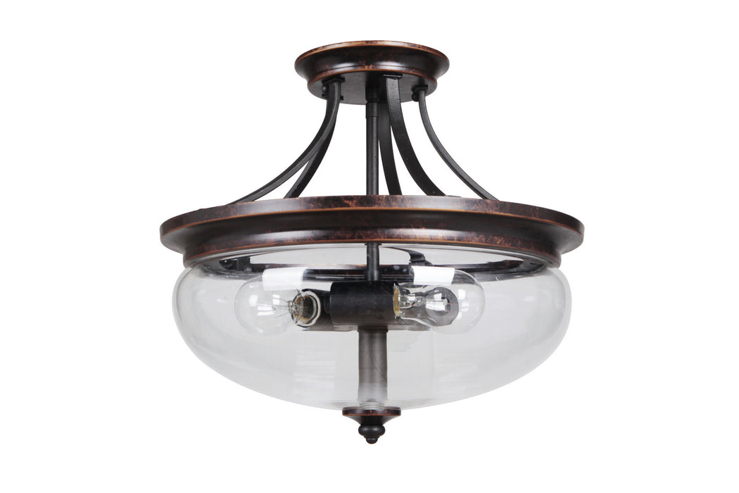Craftmade 38753-AGTB Three Light Semi Flush Mount, Aged Bronze/Textured Black