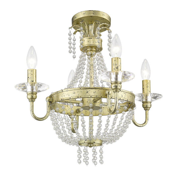 Livex Lighting 51844-28 Four Light Mini Chandelier/Ceiling Mount, Hand Applied Winter Gold