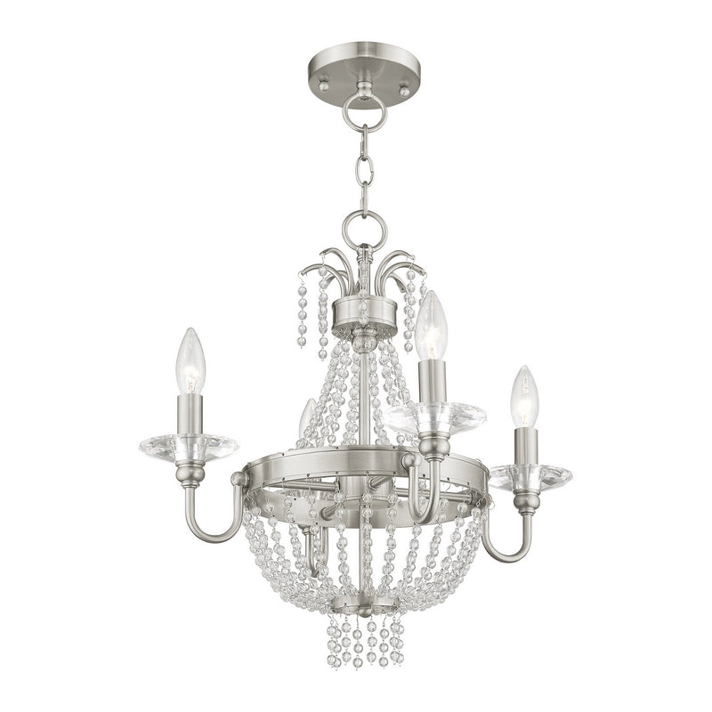 Livex Lighting 51844-91 Four Light Mini Chandelier/Ceiling Mount, Brushed Nickel
