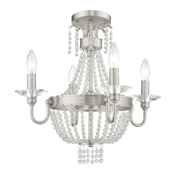 Livex Lighting 51844-91 Four Light Mini Chandelier/Ceiling Mount, Brushed Nickel