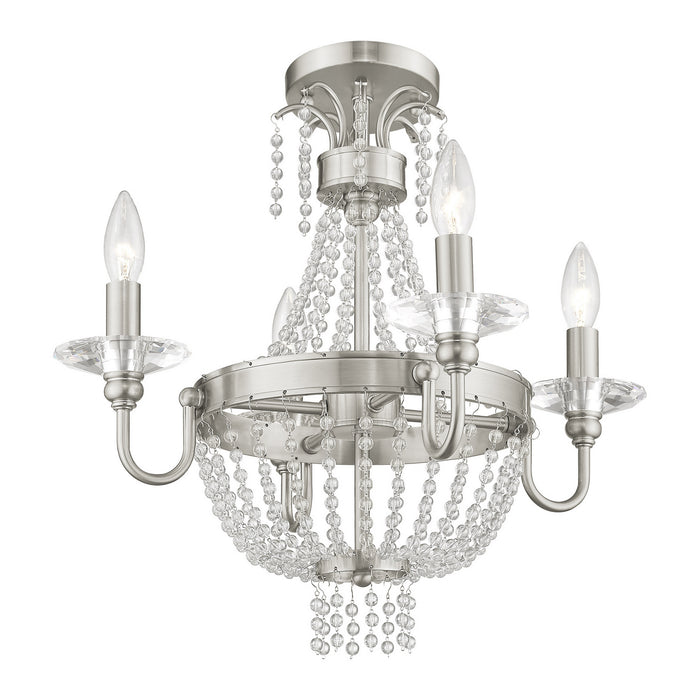 Livex Lighting 51844-91 Four Light Mini Chandelier/Ceiling Mount, Brushed Nickel