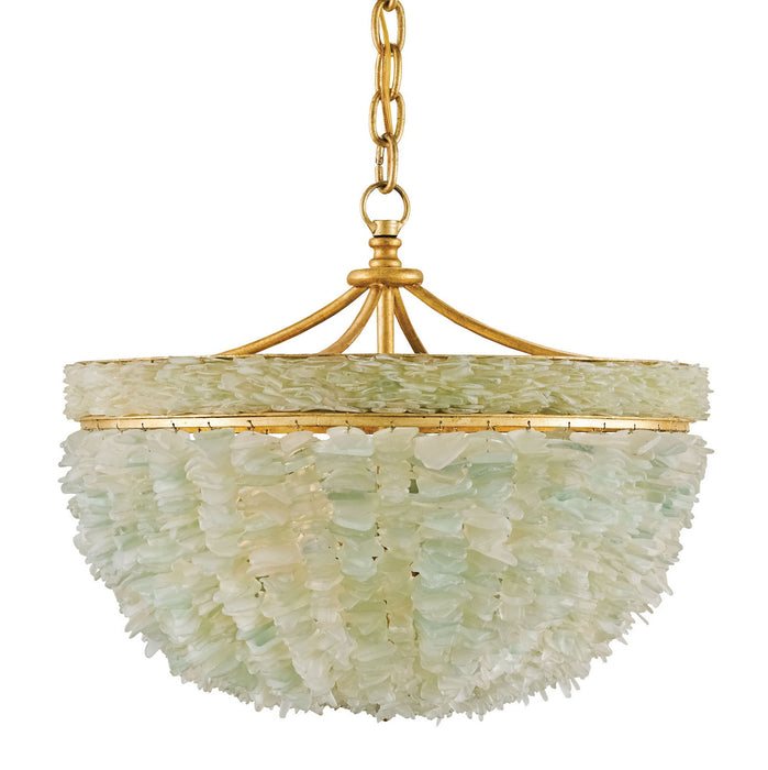 Currey and Company 9251 Three Light Pendant, Contemporary Gold Leaf/Seaglass