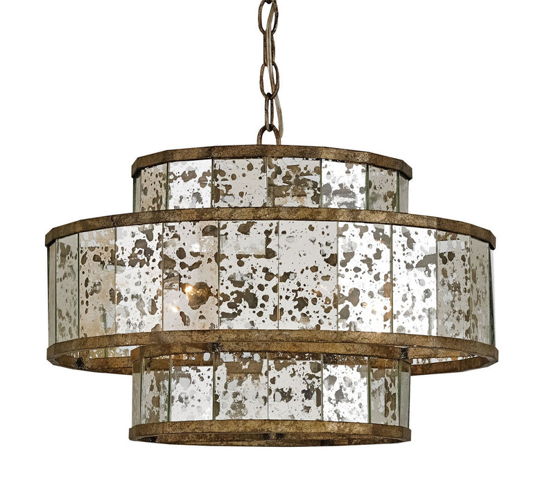 Currey and Company 9759 Four Light Chandelier, Pyrite Bronze/Raj Mirror