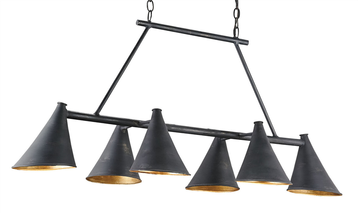 Currey and Company 9841 Six Light Chandelier, French Black/Contemporary Gold Leaf