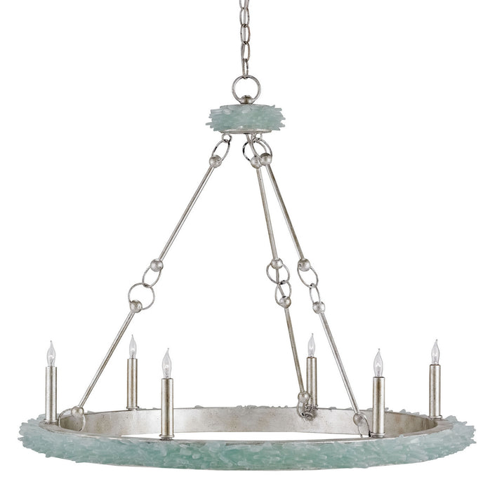 Currey and Company 9870 Six Light Chandelier, Silver Granello/Seaglass