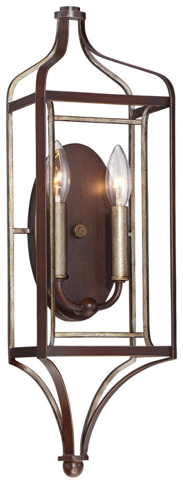 Minka-Lavery 4342-593 Two Light Wall Sconce, Dark Rubbed Sienna With Aged Silver