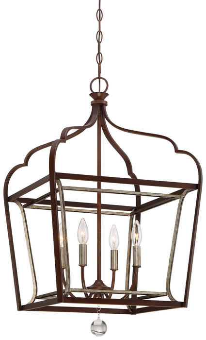 Minka-Lavery 4344-593 Four Light Foyer Pendant, Dark Rubbed Sienna With Aged Silver