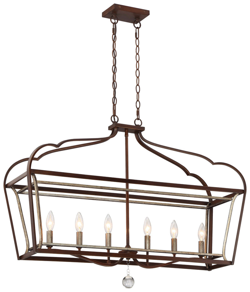Minka-Lavery 4346-593 Six Light Island Pendant, Dark Rubbed Sienna With Aged Silver