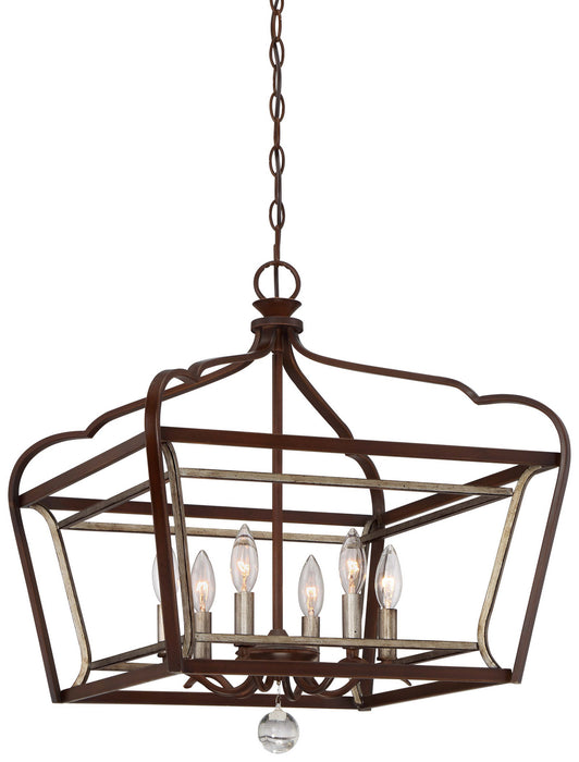 Minka-Lavery 4348-593 Six Light Pendant, Dark Rubbed Sienna With Aged Silver