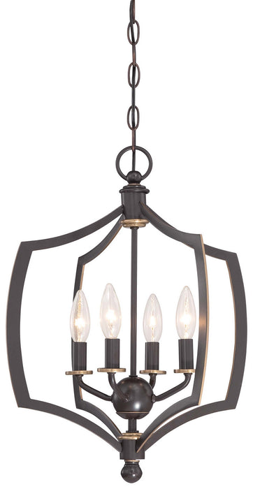 Minka-Lavery 4374-579 Four Light Mini Chandelier, Downton Bronze With Gold Highlights