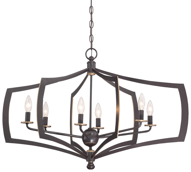 Minka-Lavery 4376-579 Six Light Chandelier, Downton Bronze With Gold Highlights