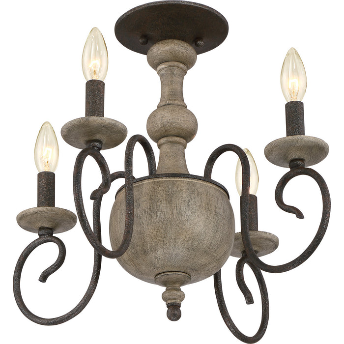 Quoizel CS1718RK Four Light Semi-Flush Mount, Rustic Black