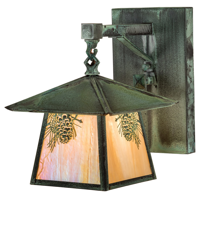 Meyda Tiffany 92840 One Light Wall Sconce, Craftsman Verdi On Brass